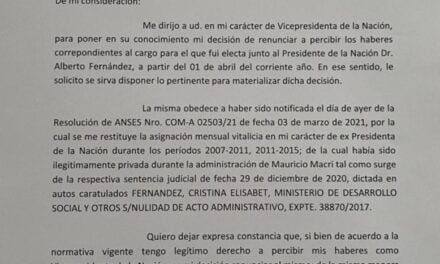 Cristina Fernández renunció a su sueldo como Vicepresidenta